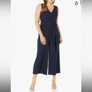 Black Karl Lagerfeld Paris womens Cropped Jumpsuit With Tie Belt